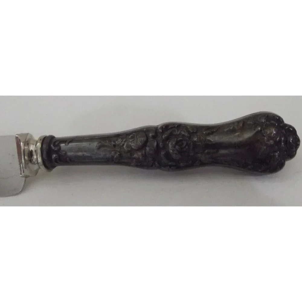 Sheffield England Knife Ornate Handled Distressed Stainless Steel bread 12